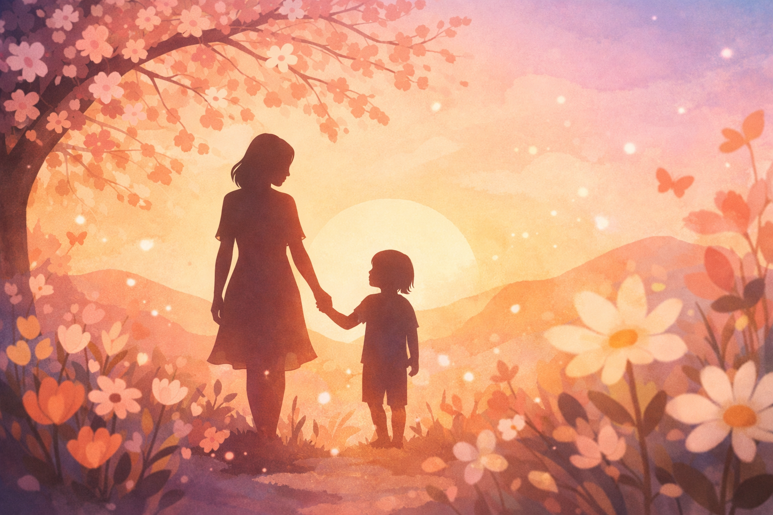 Illustration of a mother and child holding hands